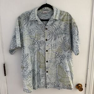 Go Barefoot Mens L Hawaiian Shirt Button Down Beach Blue / Green Relaxed Fit Top